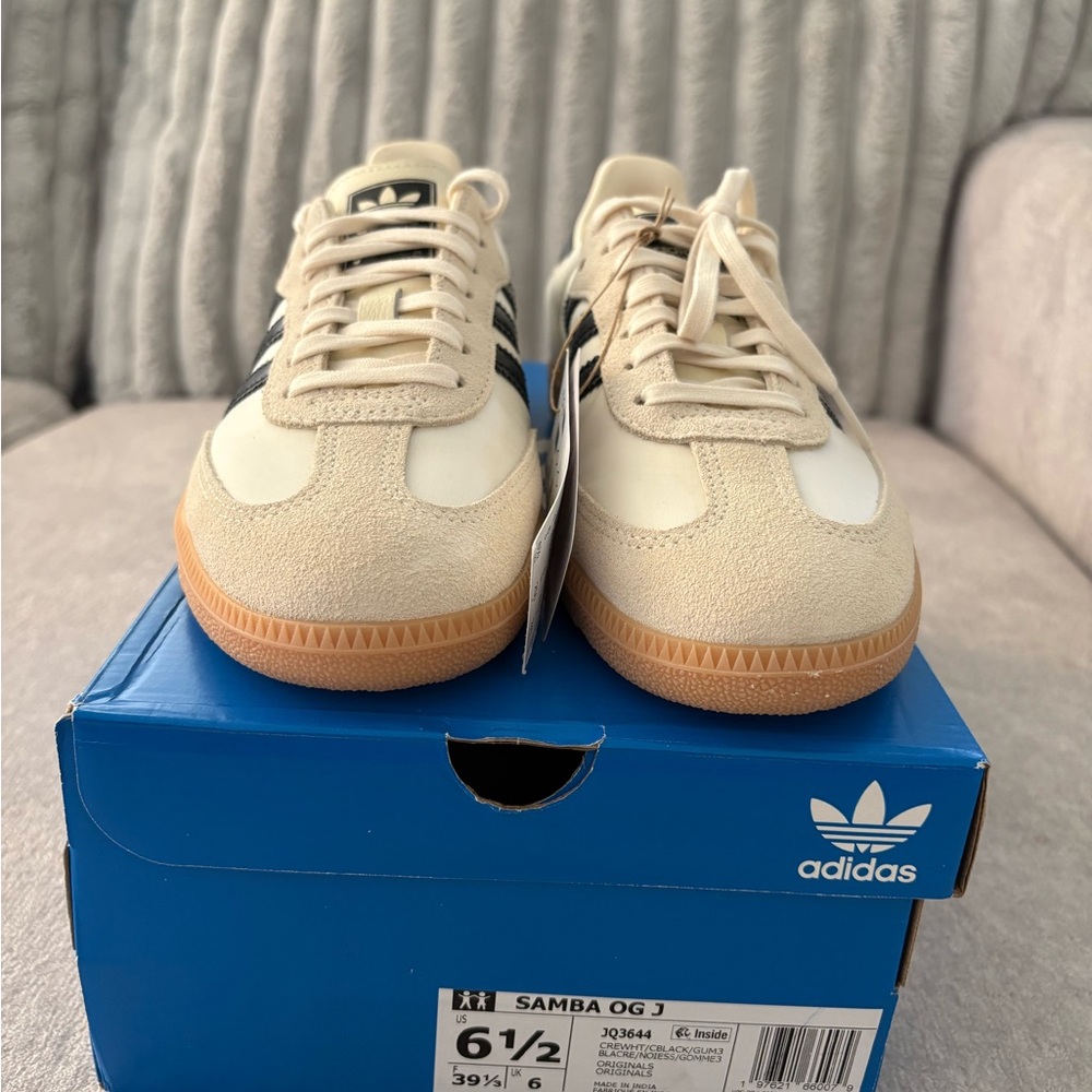 adidas Samba OG J Sneakers in Cream and Black with Gum Sole